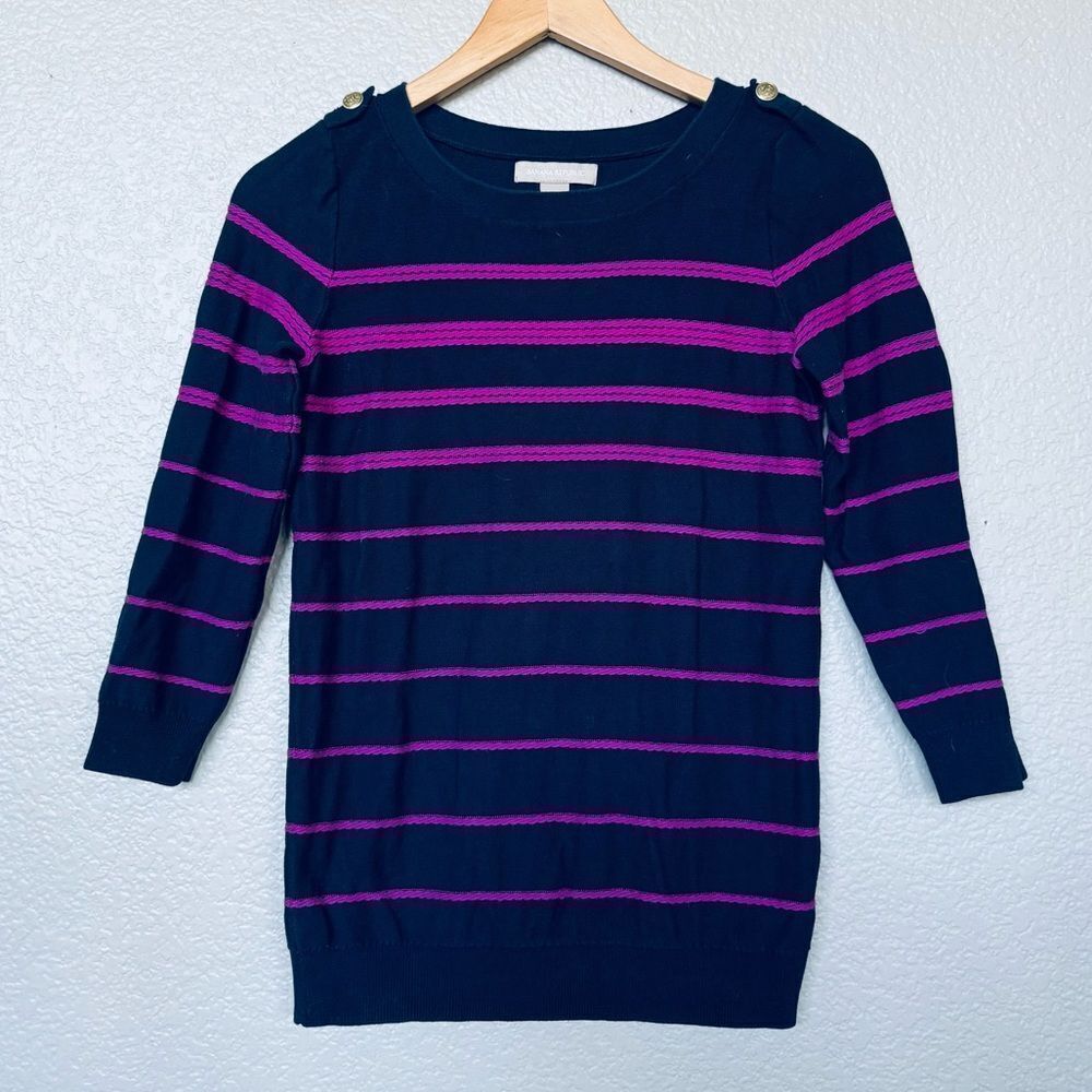 Banana Republic Navy Blue Nautical Stripe Knit Sweater Top XS